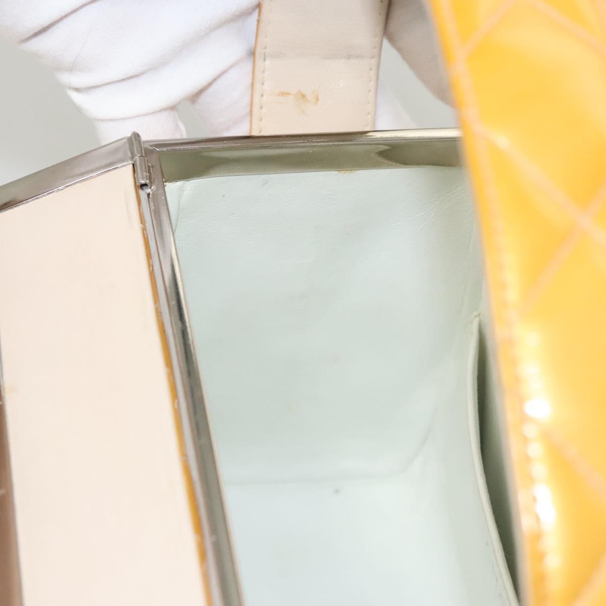 CHANEL Matelasse Hand Bag Patent leather Yellow Silver CC Auth 122609