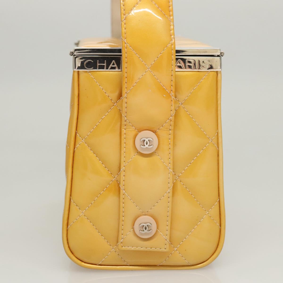 CHANEL Matelasse Hand Bag Patent leather Yellow Silver CC Auth 122609
