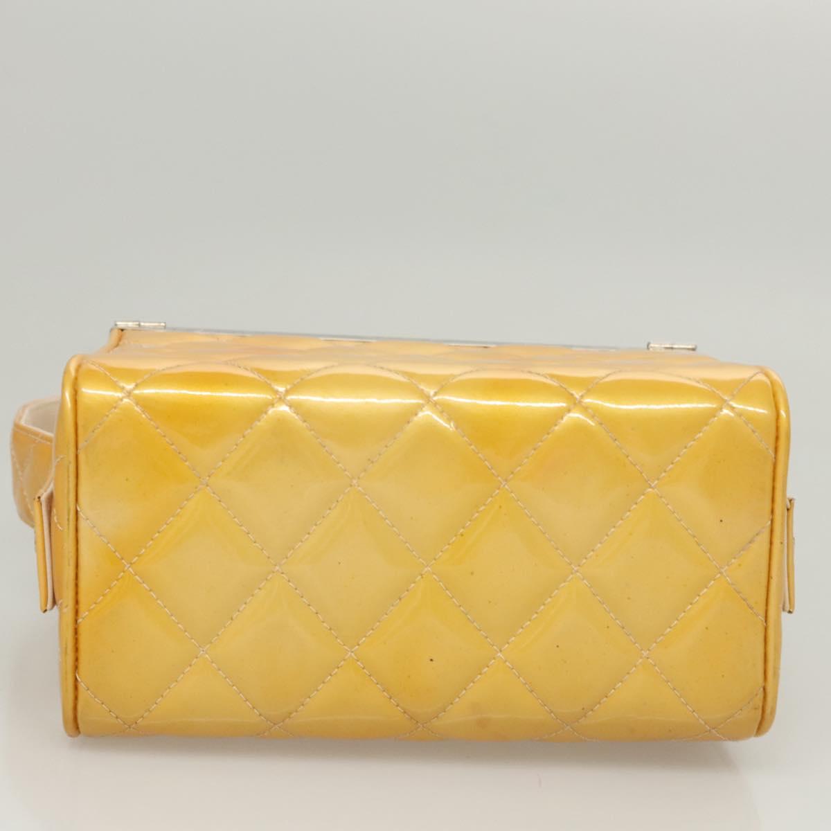 CHANEL Matelasse Hand Bag Patent leather Yellow Silver CC Auth 122609
