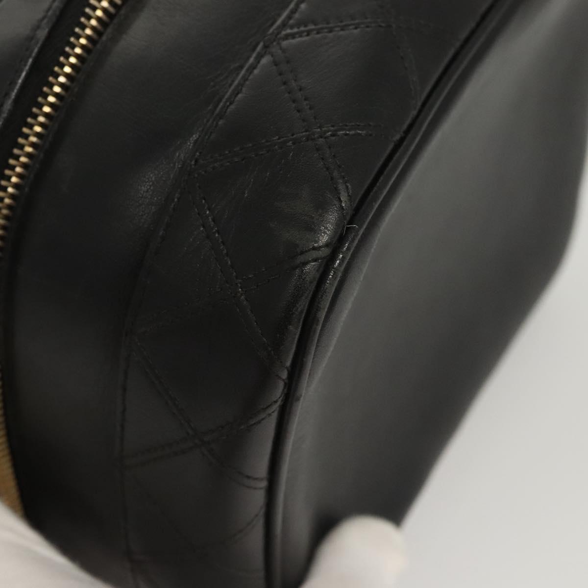 CHANEL Vanity Pouch Leather Black Gold CC Auth 122610