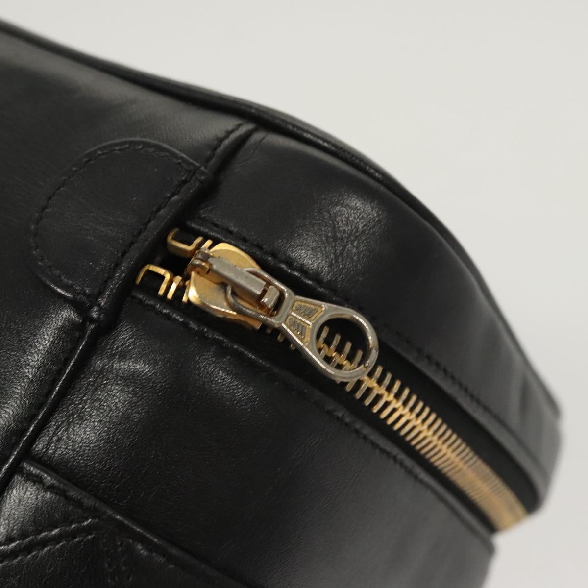CHANEL Vanity Pouch Leather Black Gold CC Auth 122610