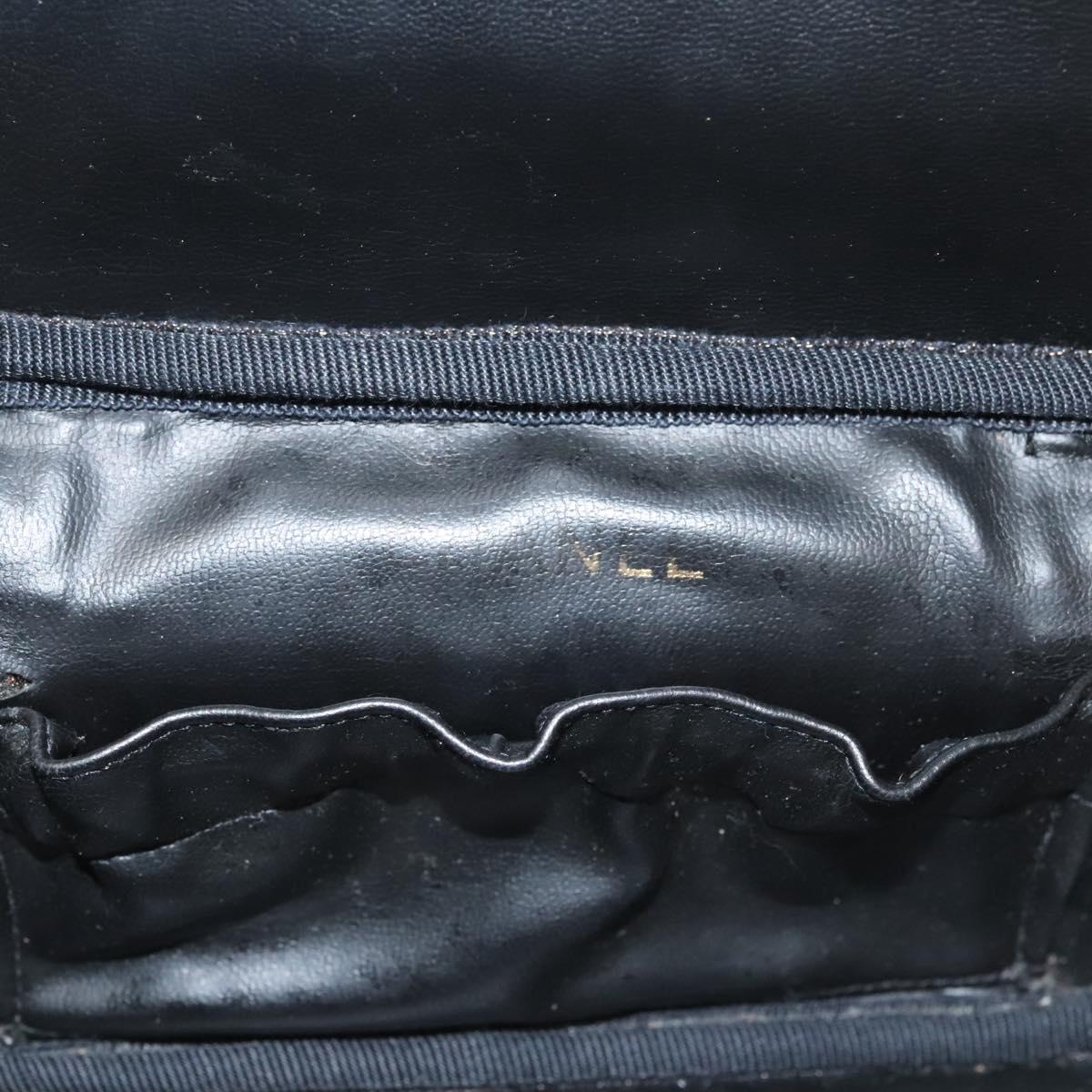 CHANEL Vanity Pouch Leather Black Gold CC Auth 122610