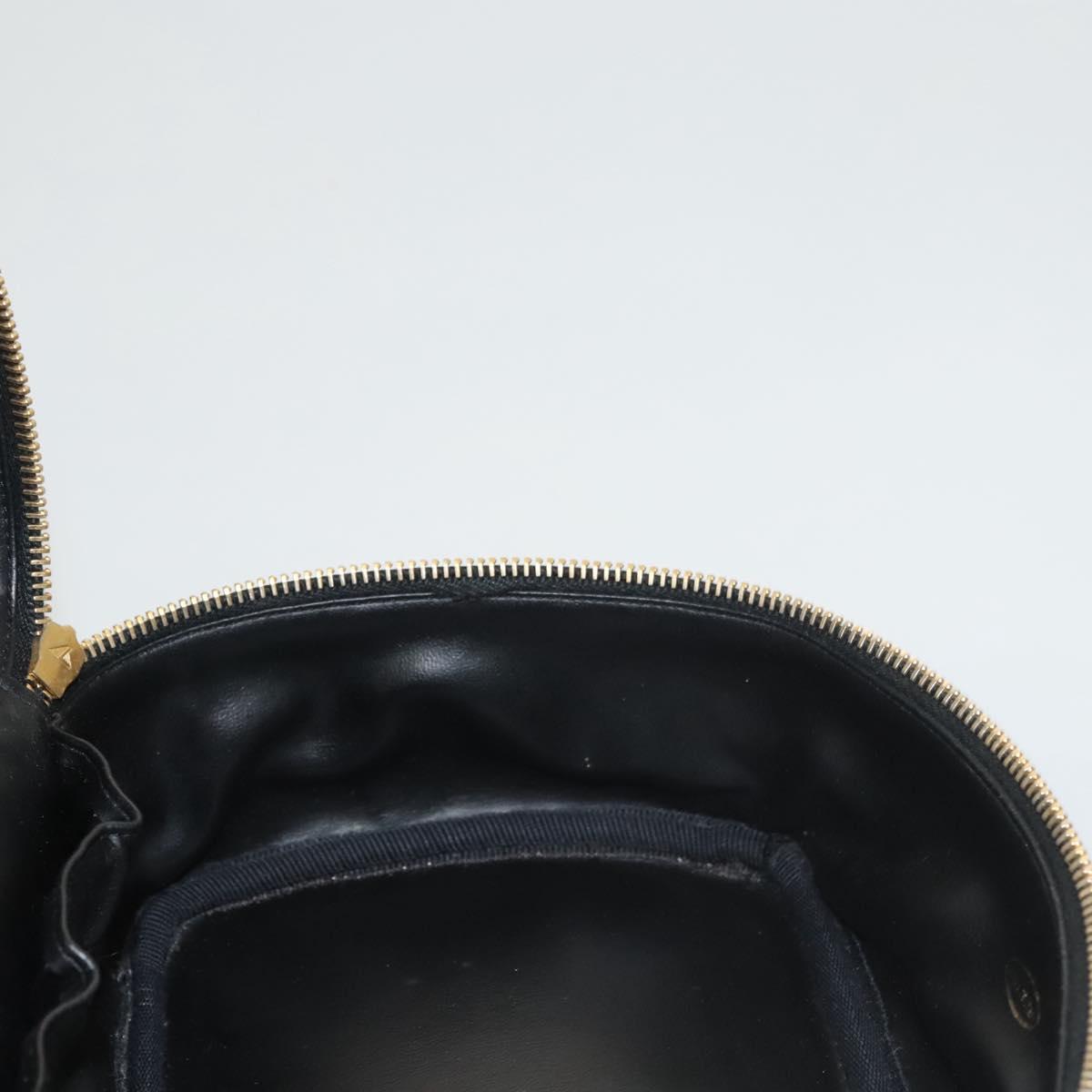 CHANEL Vanity Pouch Leather Black Gold CC Auth 122610