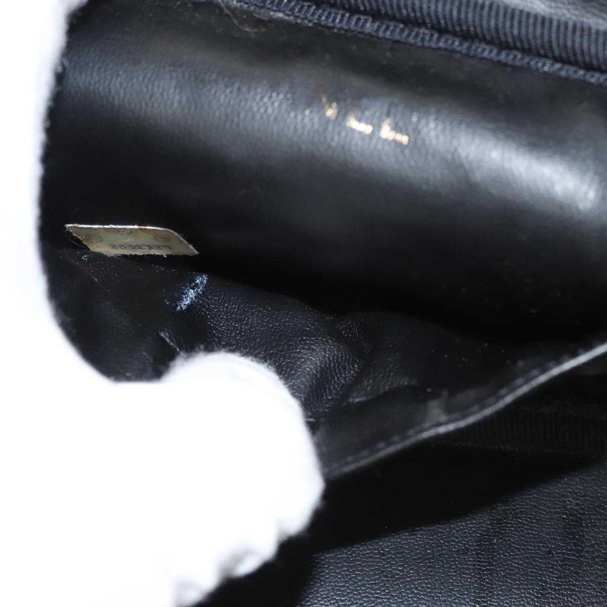 CHANEL Vanity Pouch Leather Black Gold CC Auth 122610