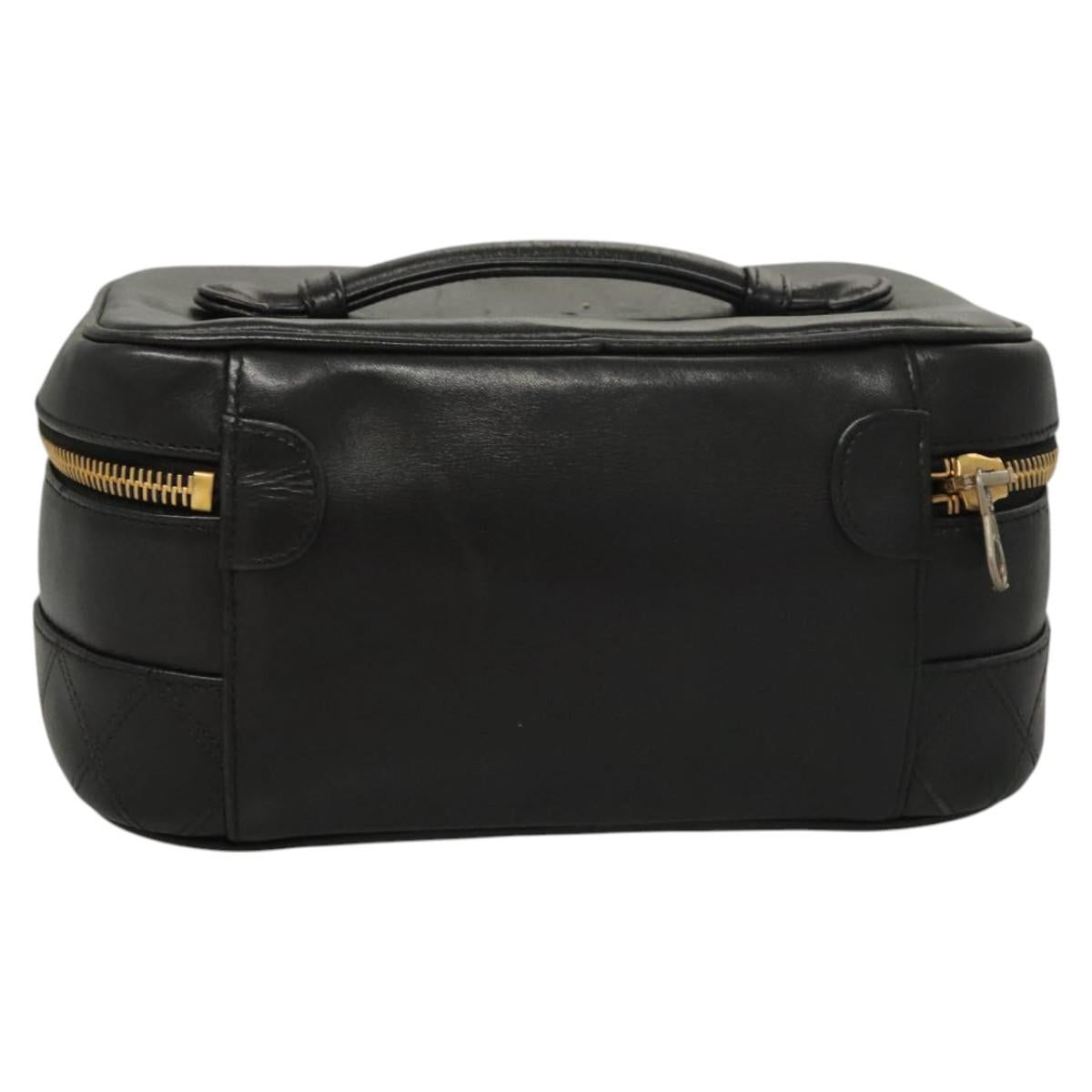 CHANEL Vanity Pouch Leather Black Gold CC Auth 122610