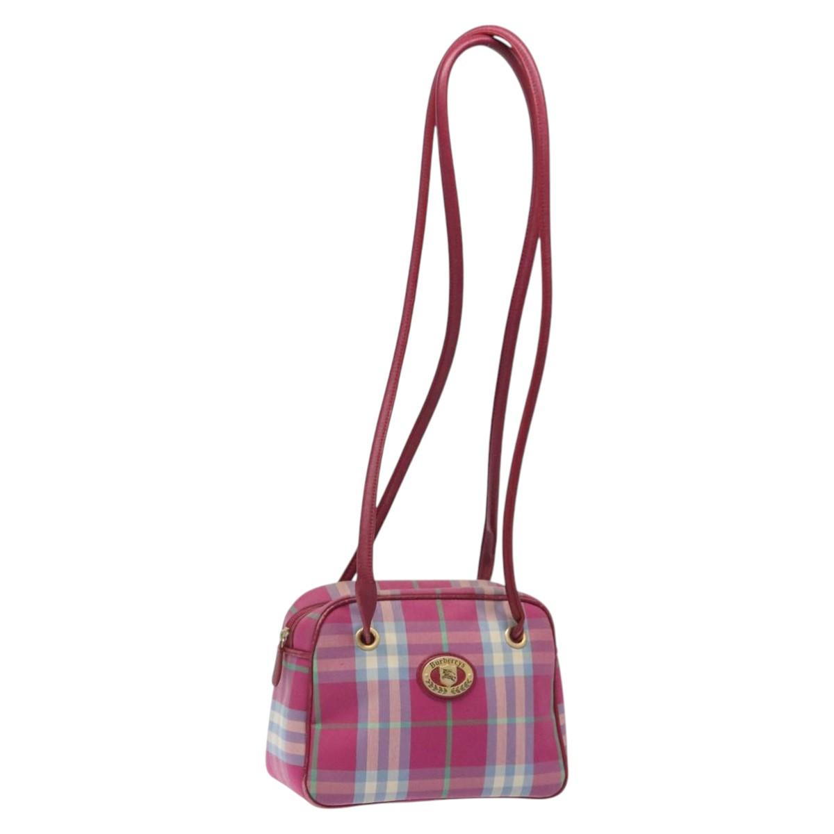 Burberrys Nova Check Shoulder Bag Canvas Pink Gold Auth 122611