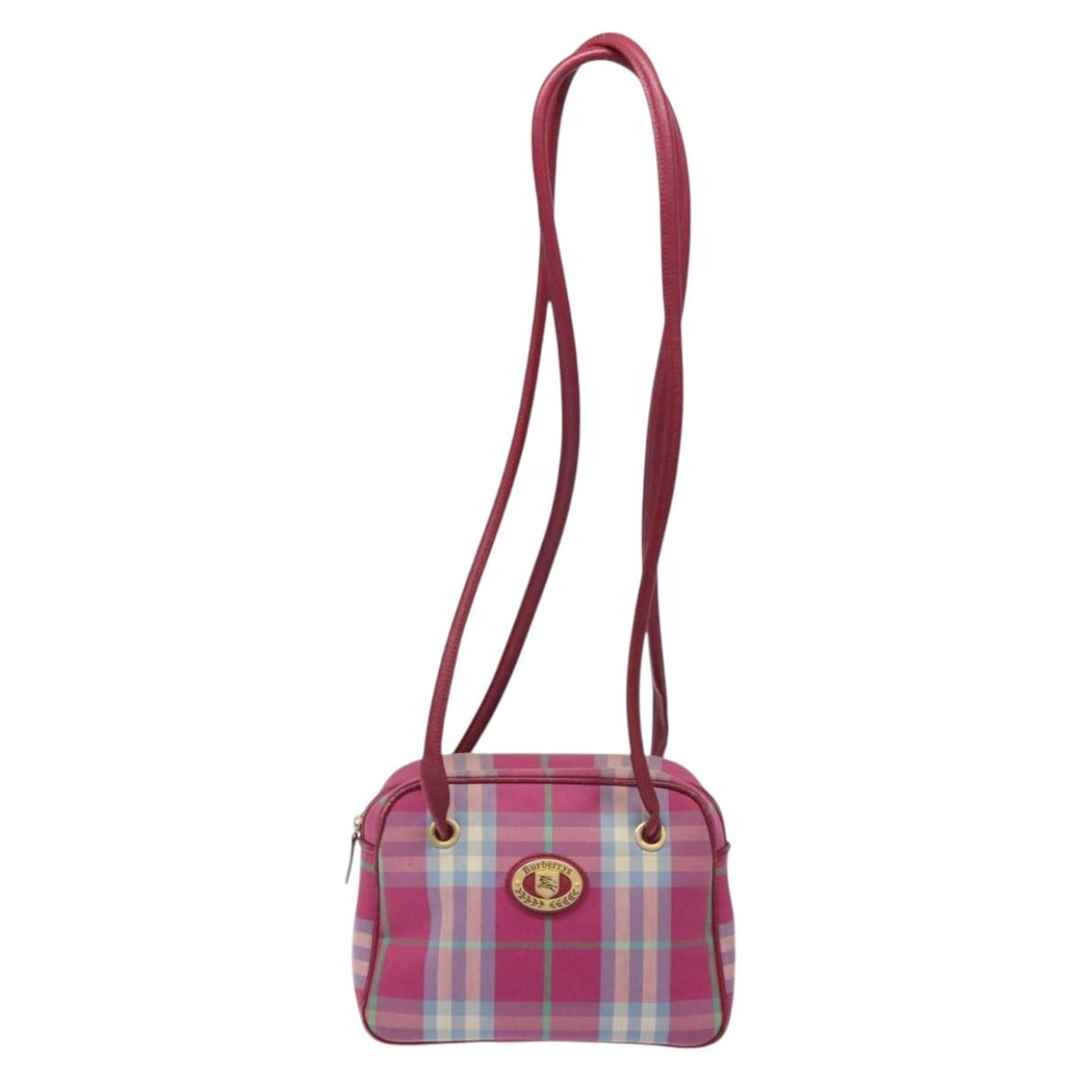 Burberrys Nova Check Shoulder Bag Canvas Pink Gold Auth 122611