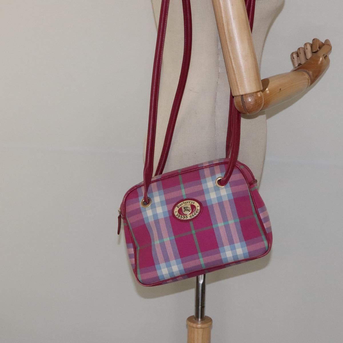 Burberrys Nova Check Shoulder Bag Canvas Pink Gold Auth 122611
