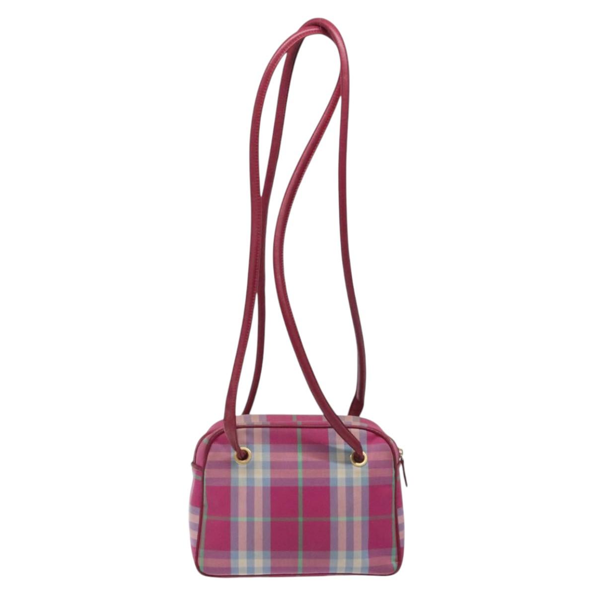 Burberrys Nova Check Shoulder Bag Canvas Pink Gold Auth 122611