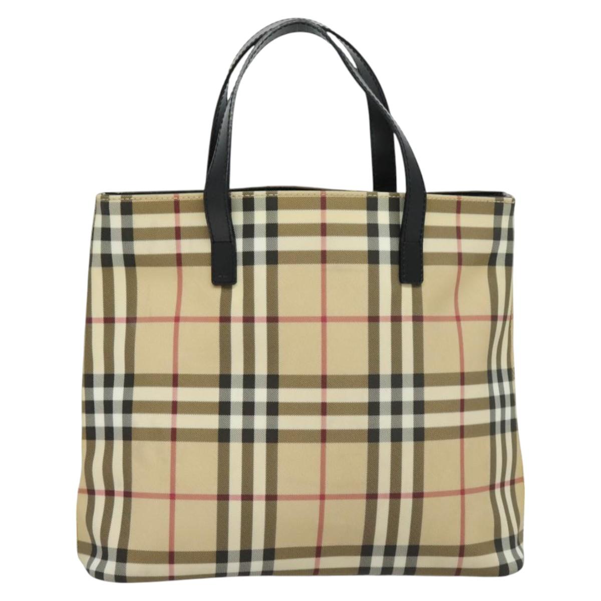 BURBERRY Nova Check Hand Bag PVC Beige Silver Auth 122613