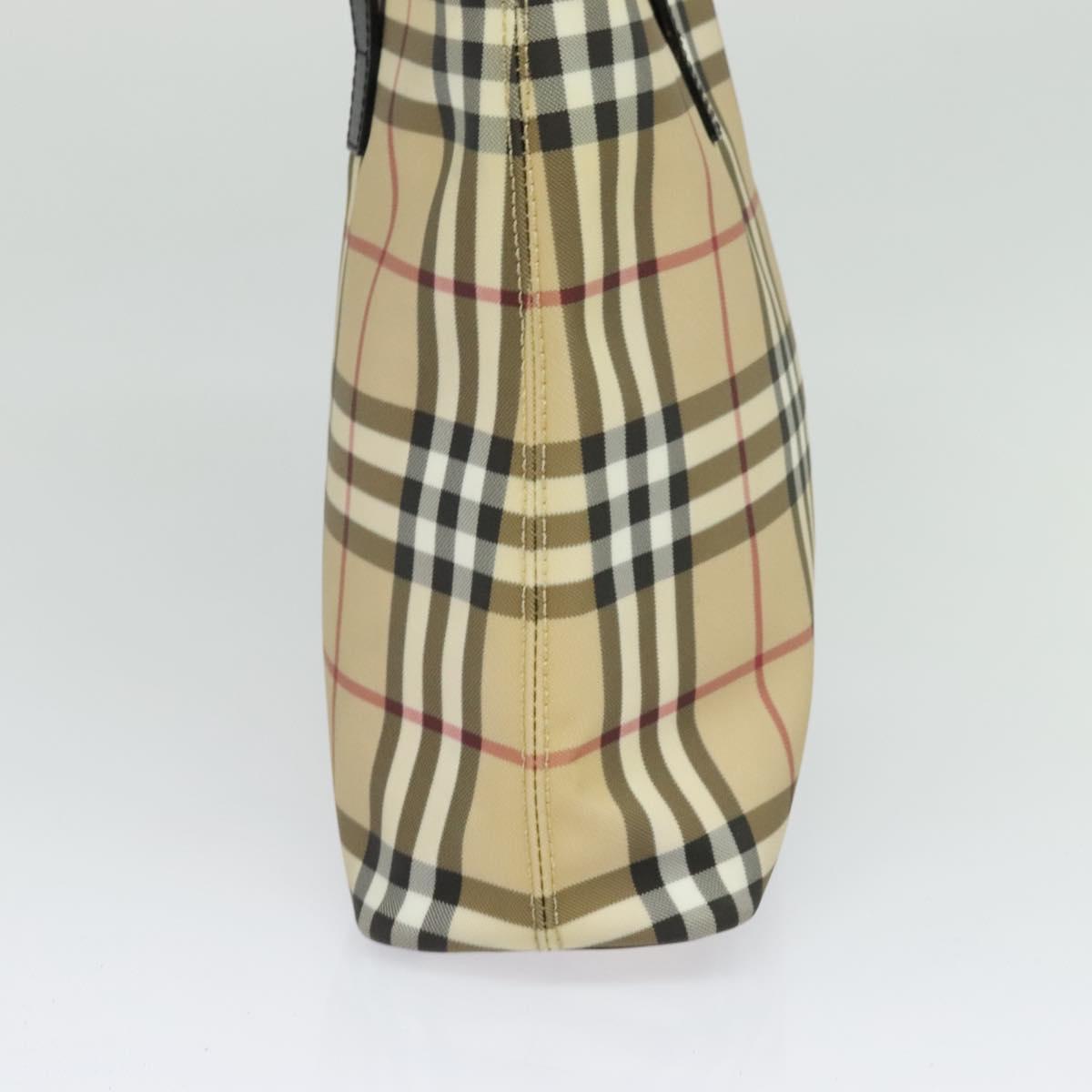 BURBERRY Nova Check Hand Bag PVC Beige Silver Auth 122613