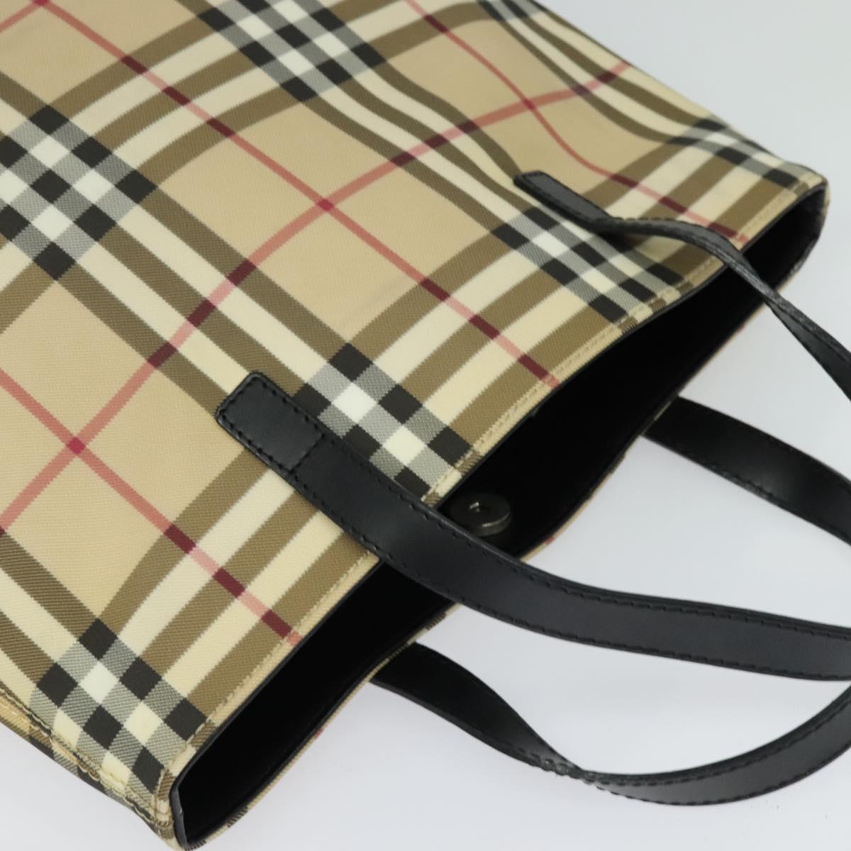 BURBERRY Nova Check Hand Bag PVC Beige Silver Auth 122613