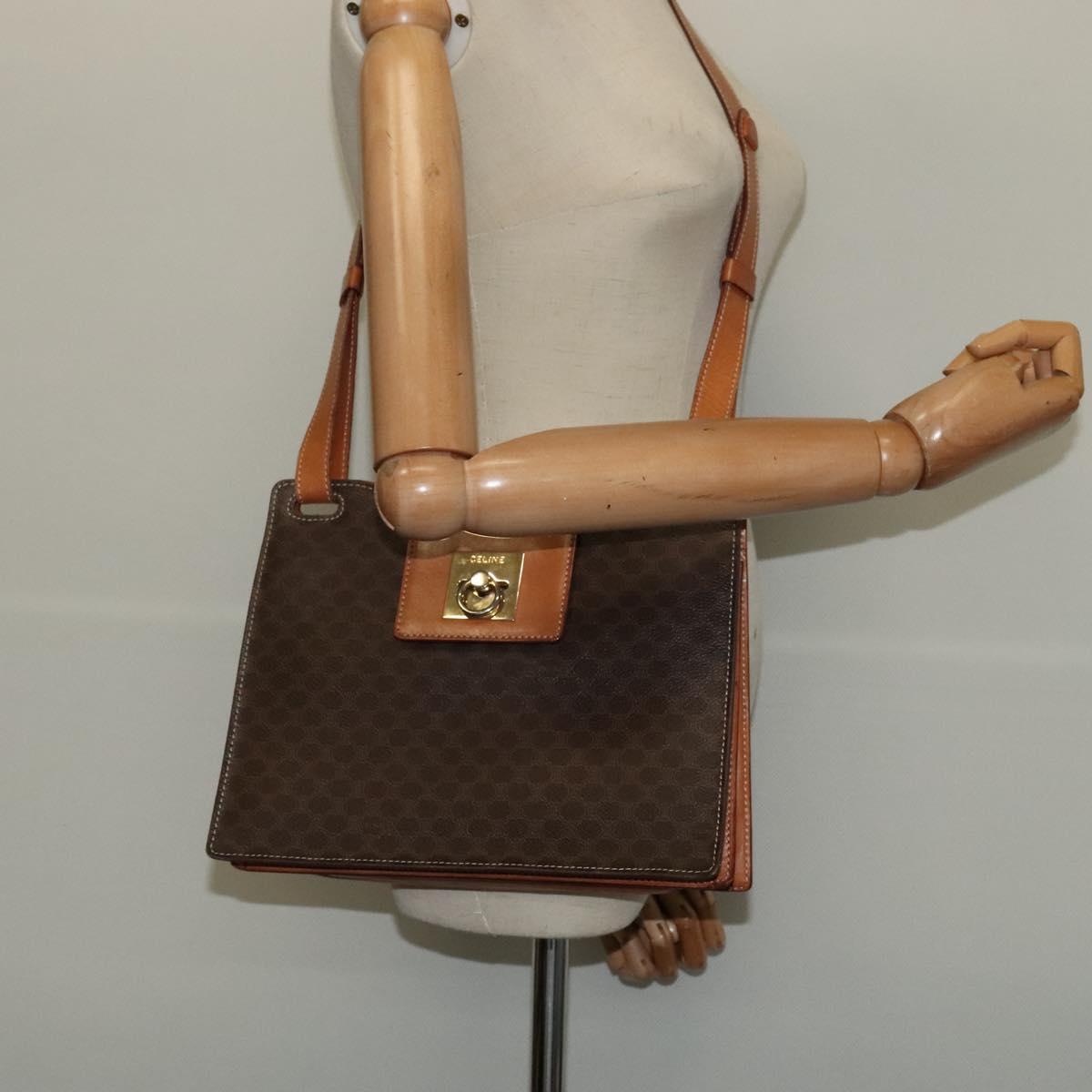 CELINE Macadam Canvas Shoulder Bag PVC Leather Brown Gold Auth 122617