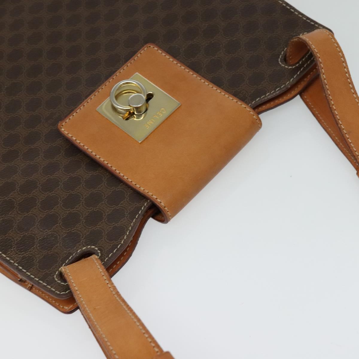 CELINE Macadam Canvas Shoulder Bag PVC Leather Brown Gold Auth 122617