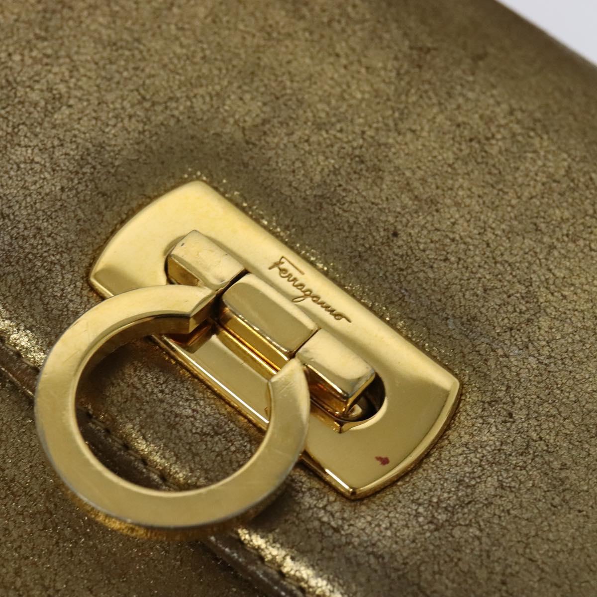 Salvatore Ferragamo Gancini Shoulder Bag Leather Gold Auth 122662