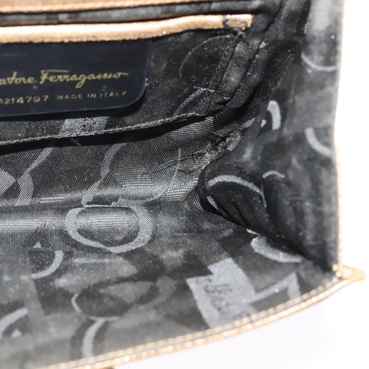 Salvatore Ferragamo Gancini Shoulder Bag Leather Gold Auth 122662