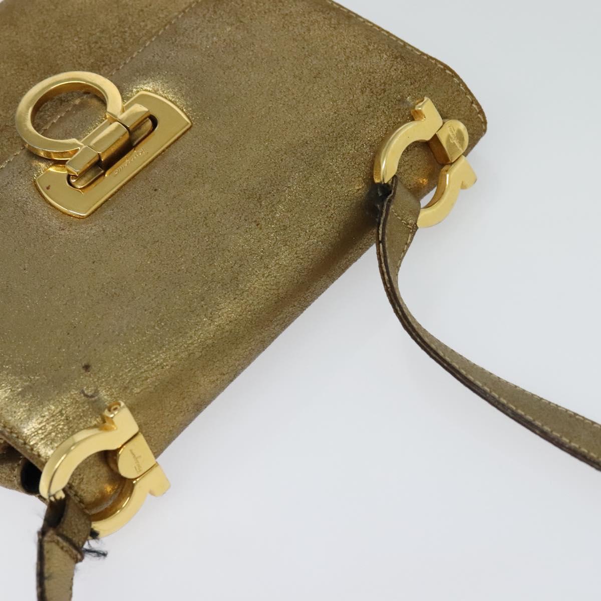 Salvatore Ferragamo Gancini Shoulder Bag Leather Gold Auth 122662
