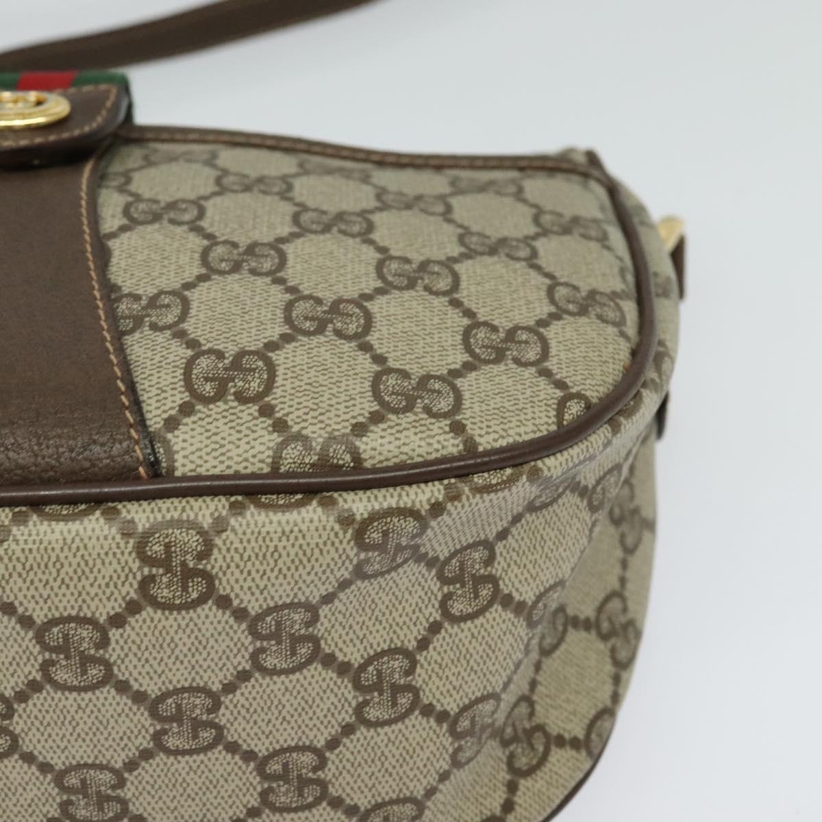 GUCCI GG Supreme Web Sherry Line Bag PVC Brown Gold 89 02 032 Auth 122664