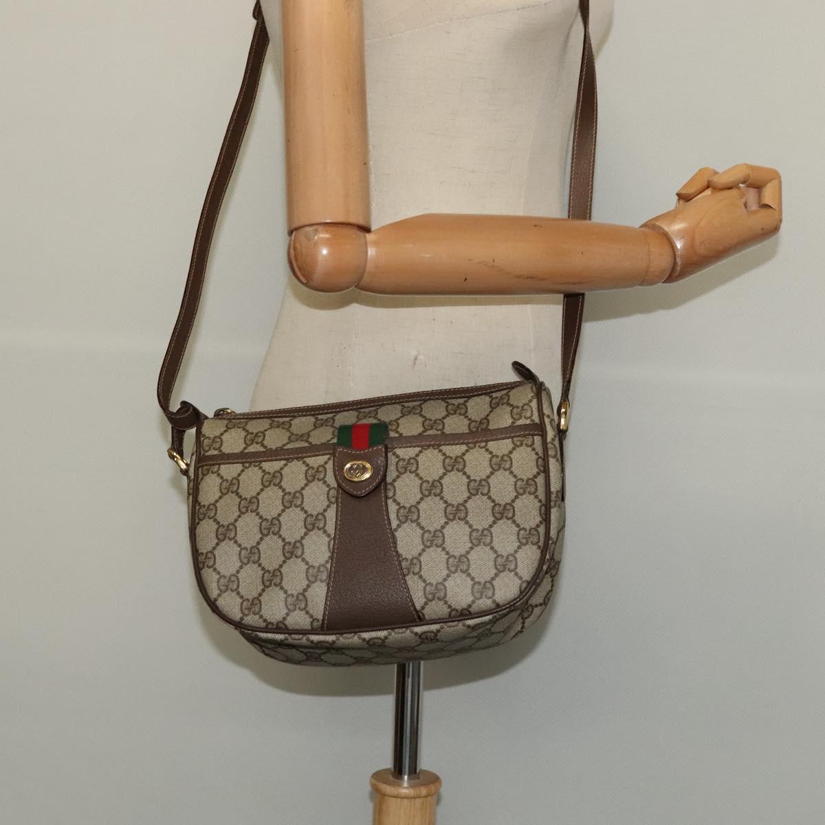 GUCCI GG Supreme Web Sherry Line Bag PVC Brown Gold 89 02 032 Auth 122664