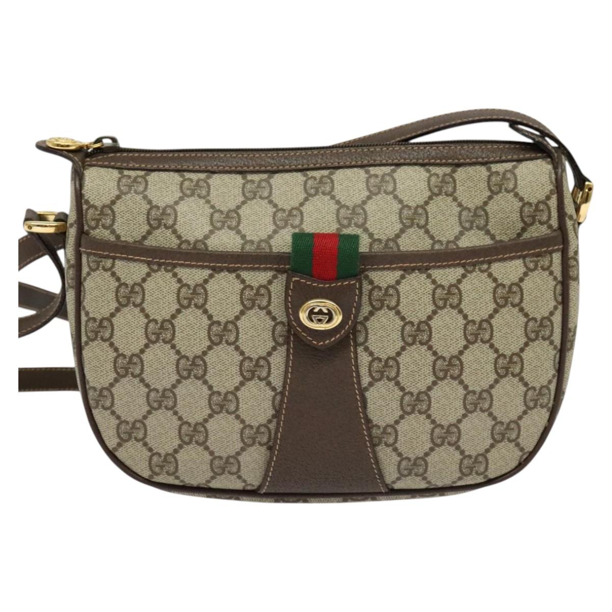 GUCCI GG Supreme Web Sherry Line Bag PVC Brown Gold 89 02 032 Auth 122664