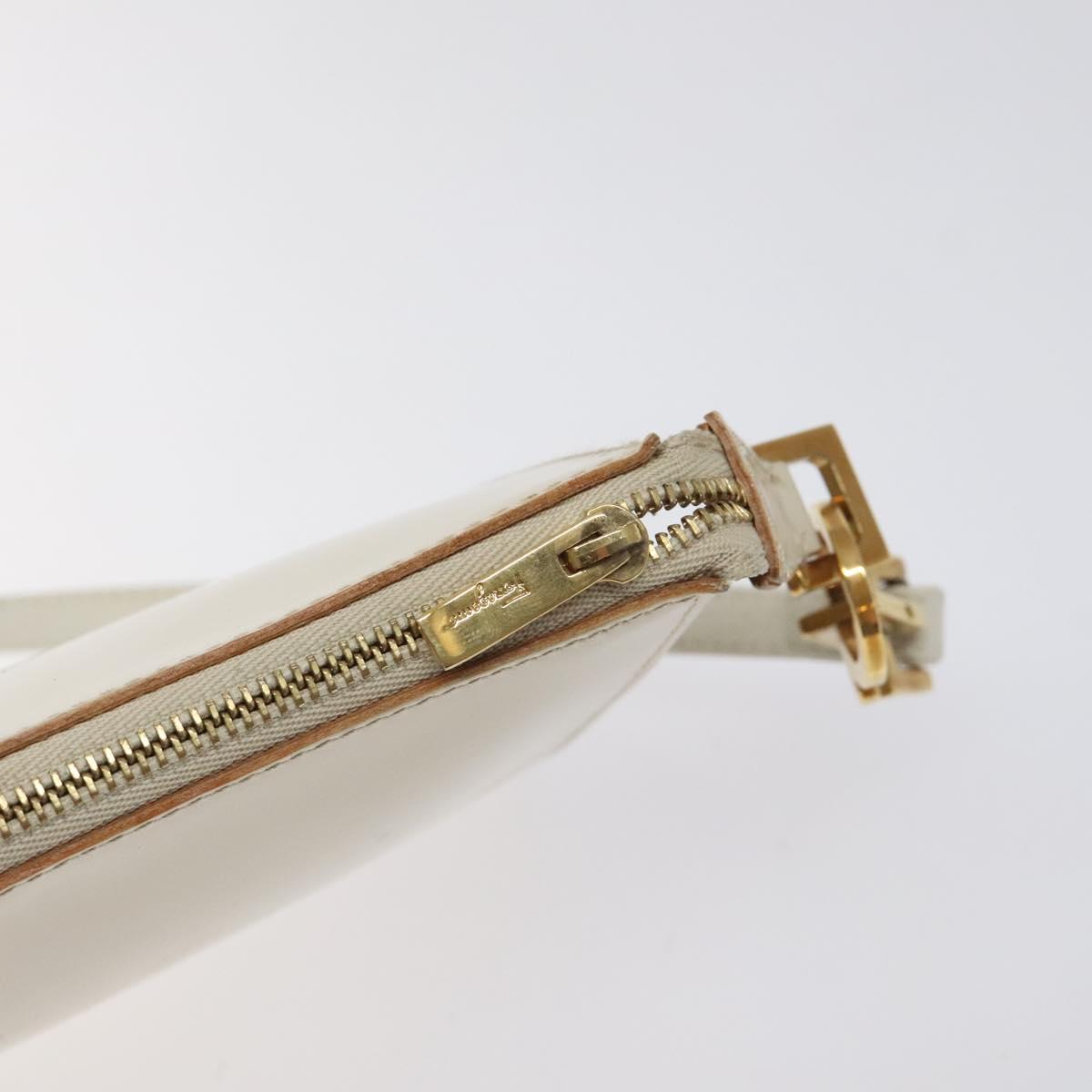 Salvatore Ferragamo Gancini Shoulder Bag Leather Ivory Gold Auth 122679