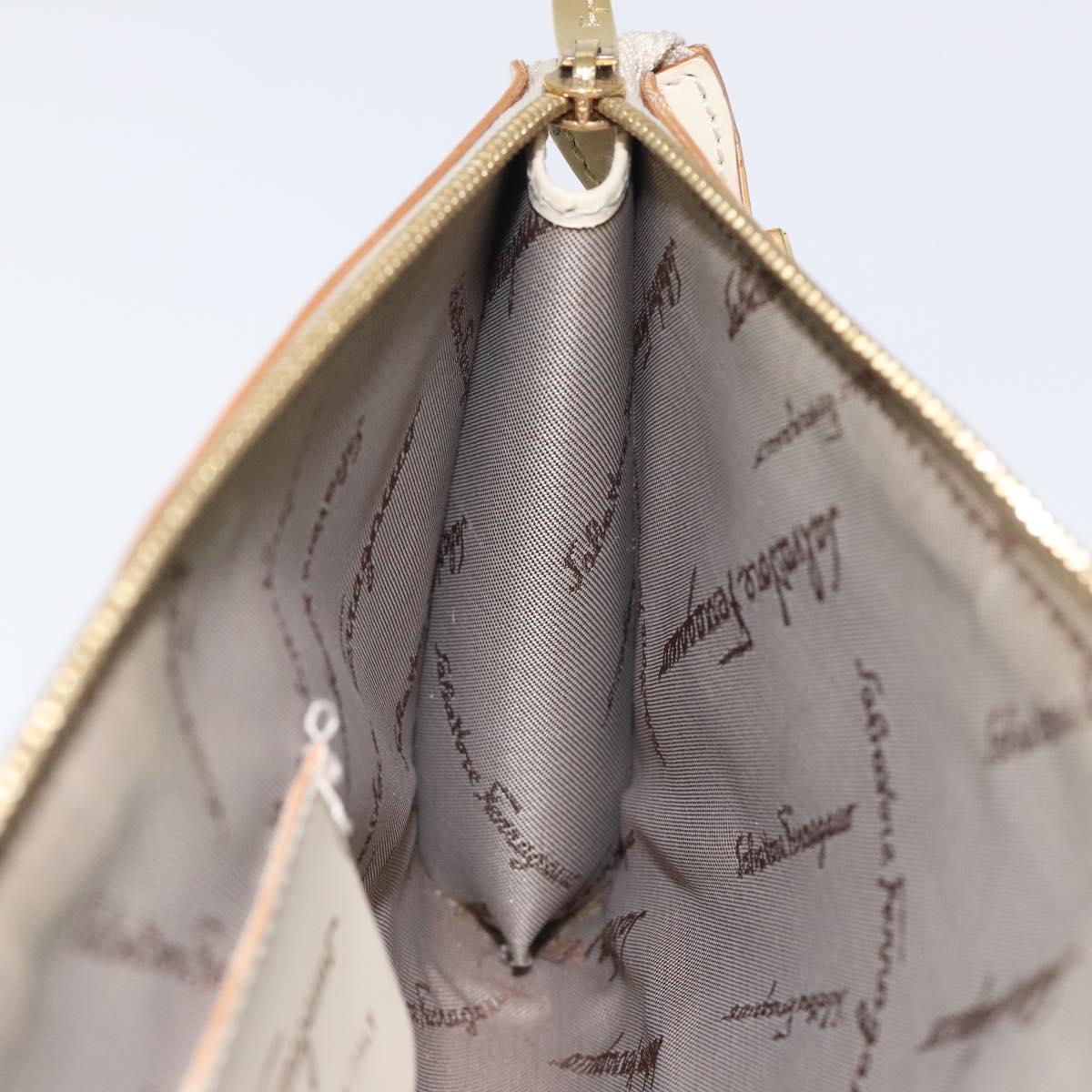 Salvatore Ferragamo Gancini Shoulder Bag Leather Ivory Gold Auth 122679