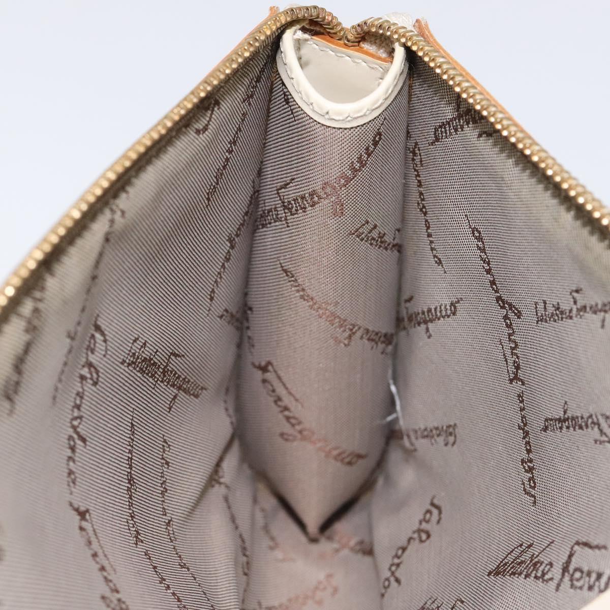 Salvatore Ferragamo Gancini Shoulder Bag Leather Ivory Gold Auth 122679