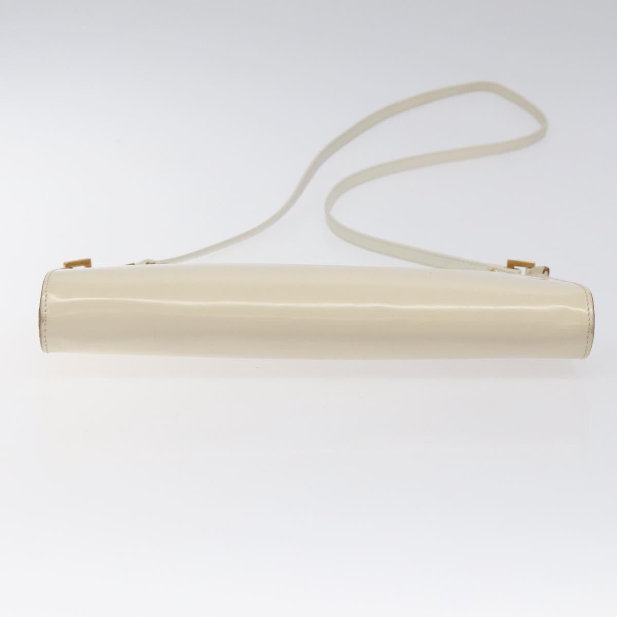 Salvatore Ferragamo Gancini Shoulder Bag Leather Ivory Gold Auth 122679