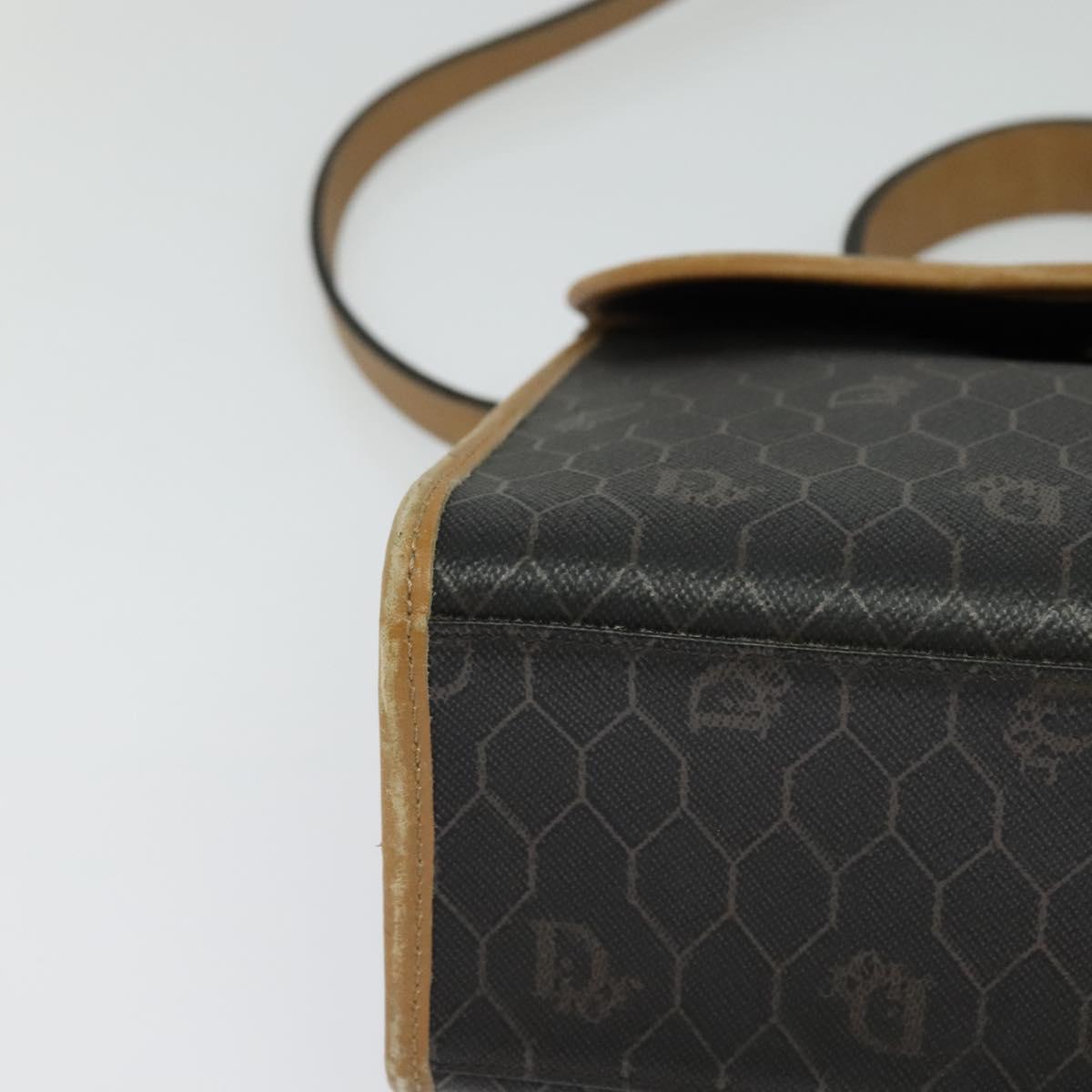 Christian Dior Honeycomb Canvas Hand Bag PVC 2way Black Gold Auth 122680