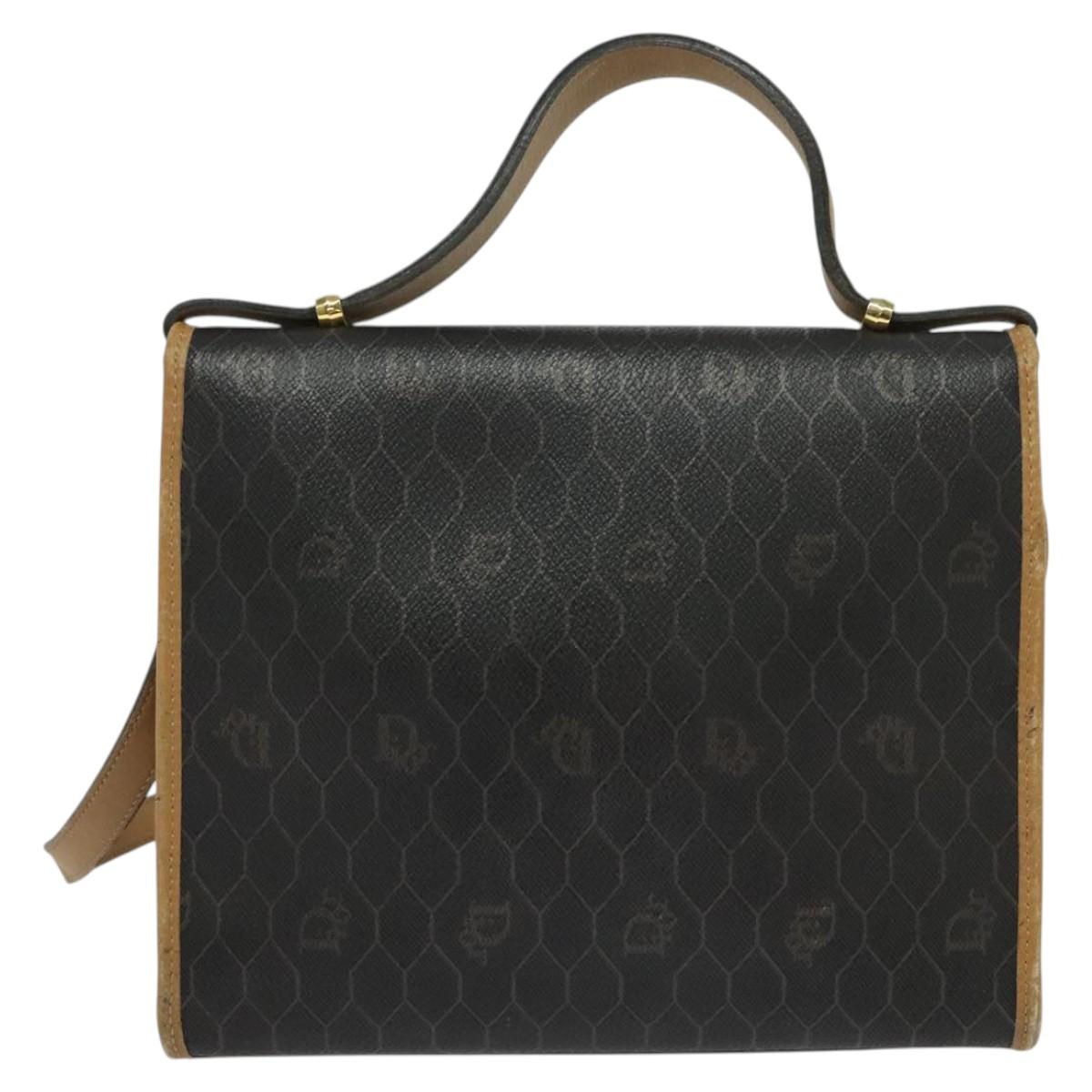 Christian Dior Honeycomb Canvas Hand Bag PVC 2way Black Gold Auth 122680
