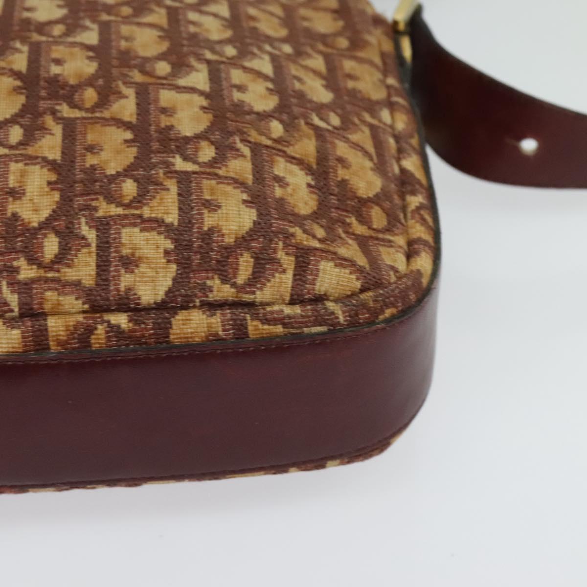Christian Dior Trotter Canvas Shoulder Bag Red Gold Auth 122681