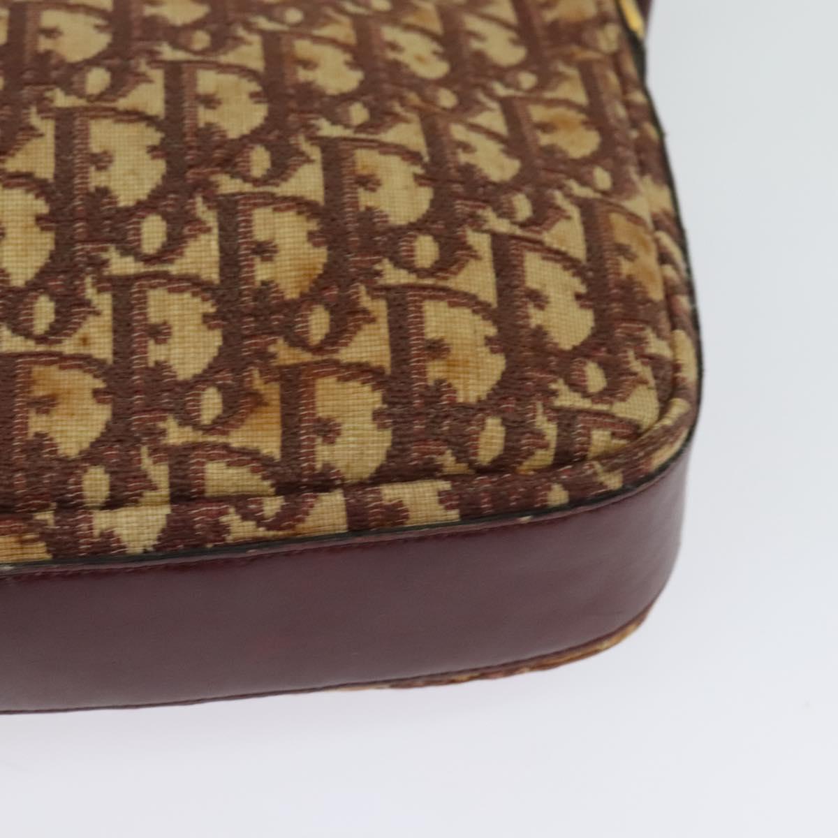 Christian Dior Trotter Canvas Shoulder Bag Red Gold Auth 122681