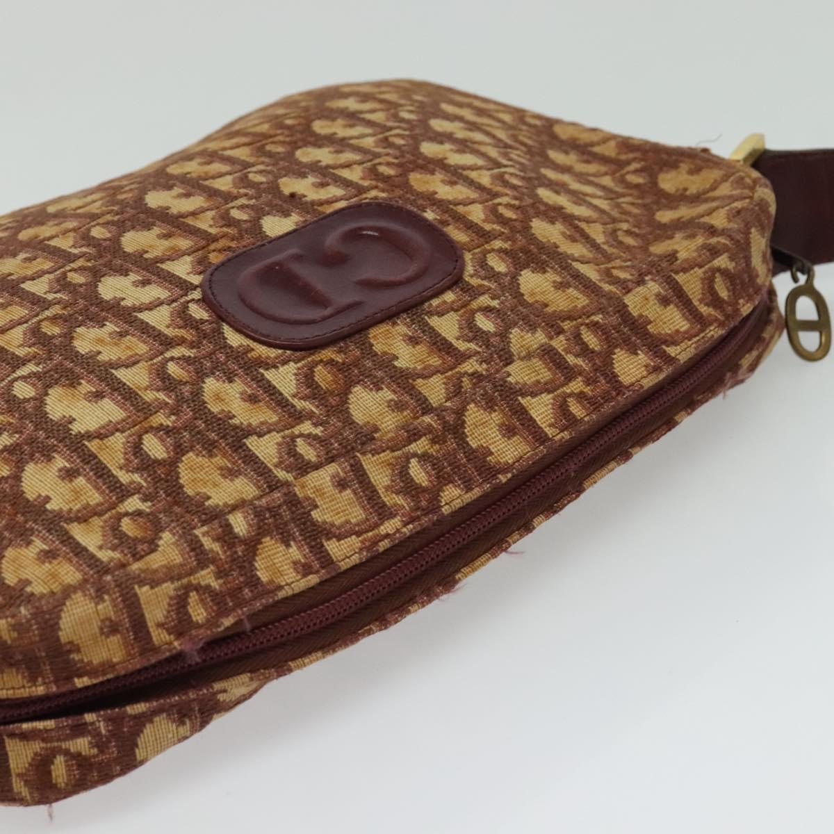 Christian Dior Trotter Canvas Shoulder Bag Red Gold Auth 122681