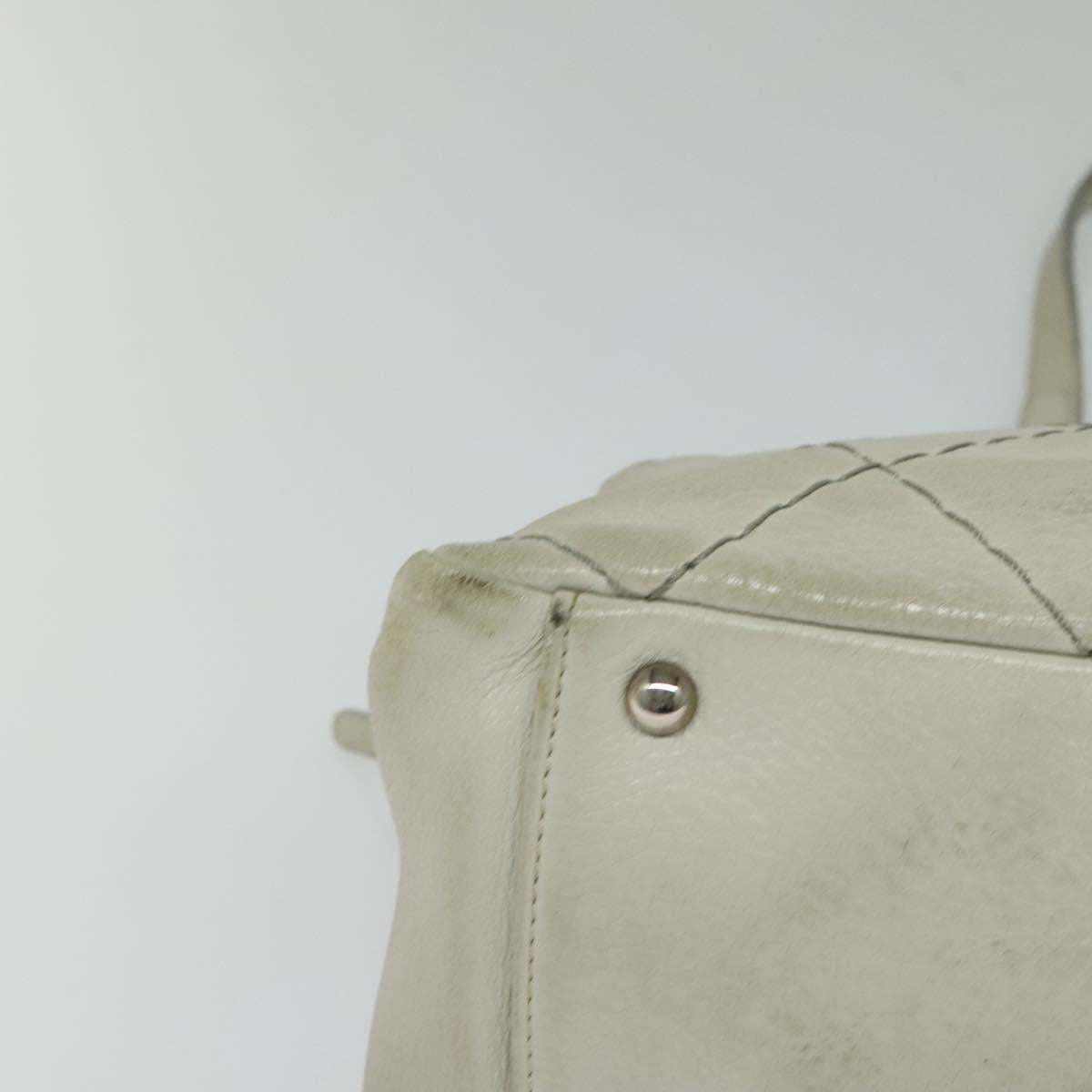 CHANEL Wild Stitch Shoulder Bag Leather Ivory Silver CC Auth 122688