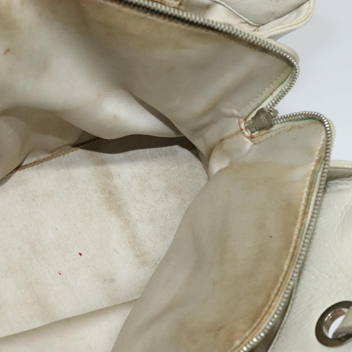 CHANEL Wild Stitch Shoulder Bag Leather Ivory Silver CC Auth 122688