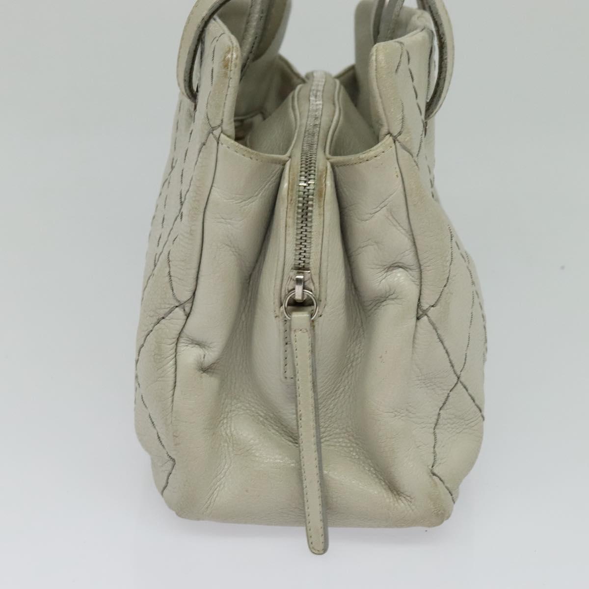 CHANEL Wild Stitch Shoulder Bag Leather Ivory Silver CC Auth 122688