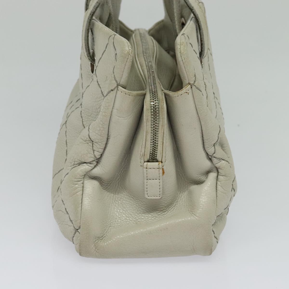 CHANEL Wild Stitch Shoulder Bag Leather Ivory Silver CC Auth 122688