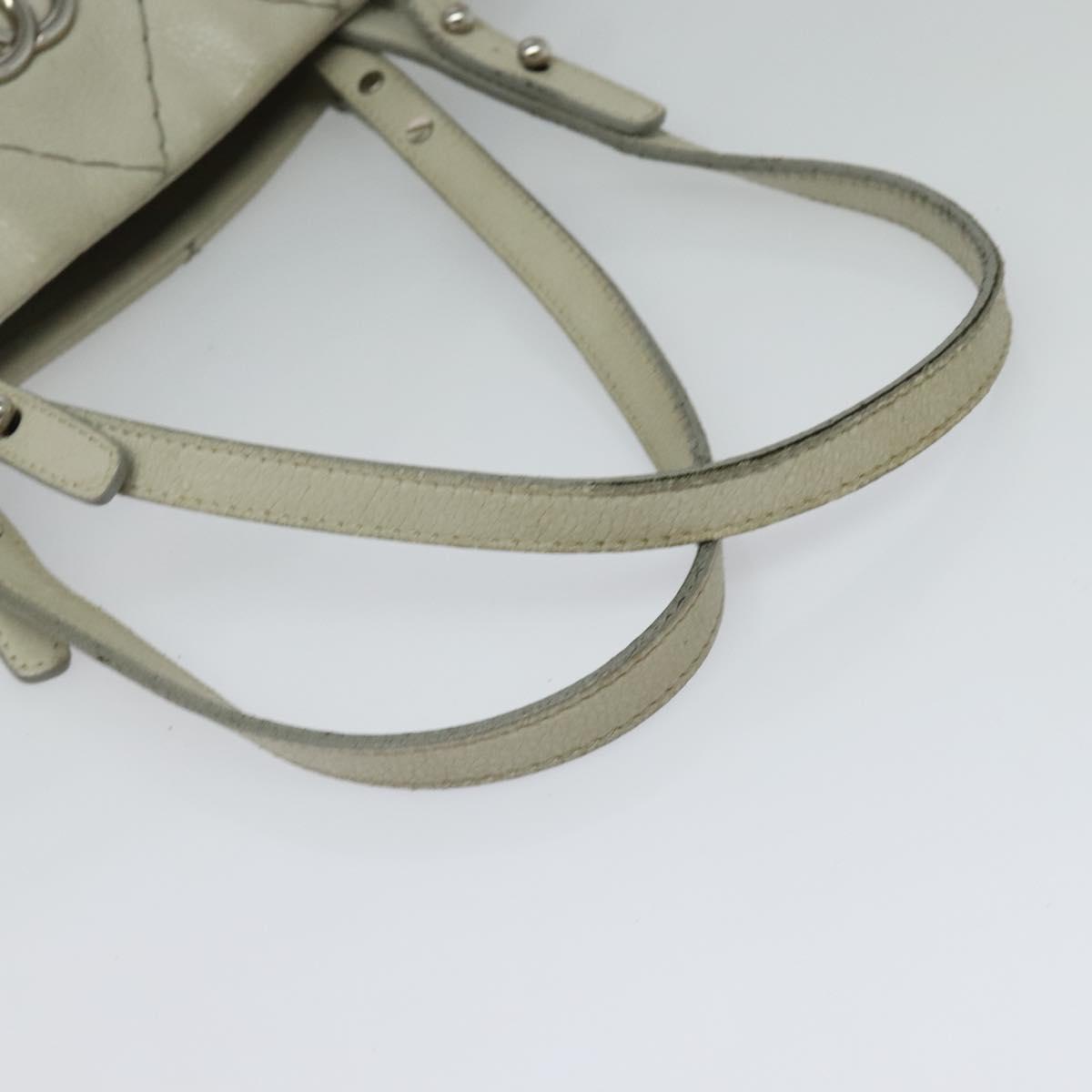 CHANEL Wild Stitch Shoulder Bag Leather Ivory Silver CC Auth 122688