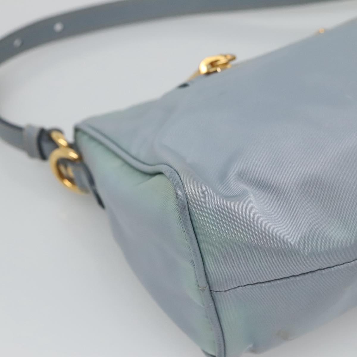 PRADA Shoulder Bag Nylon Light Blue Gold Auth 122692