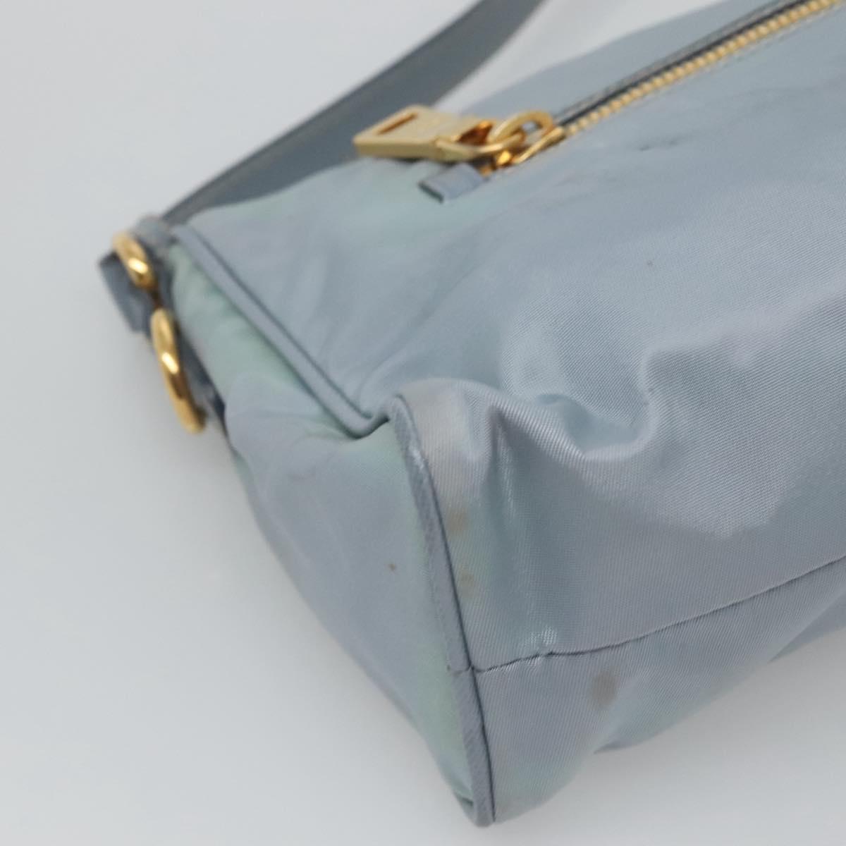 PRADA Shoulder Bag Nylon Light Blue Gold Auth 122692