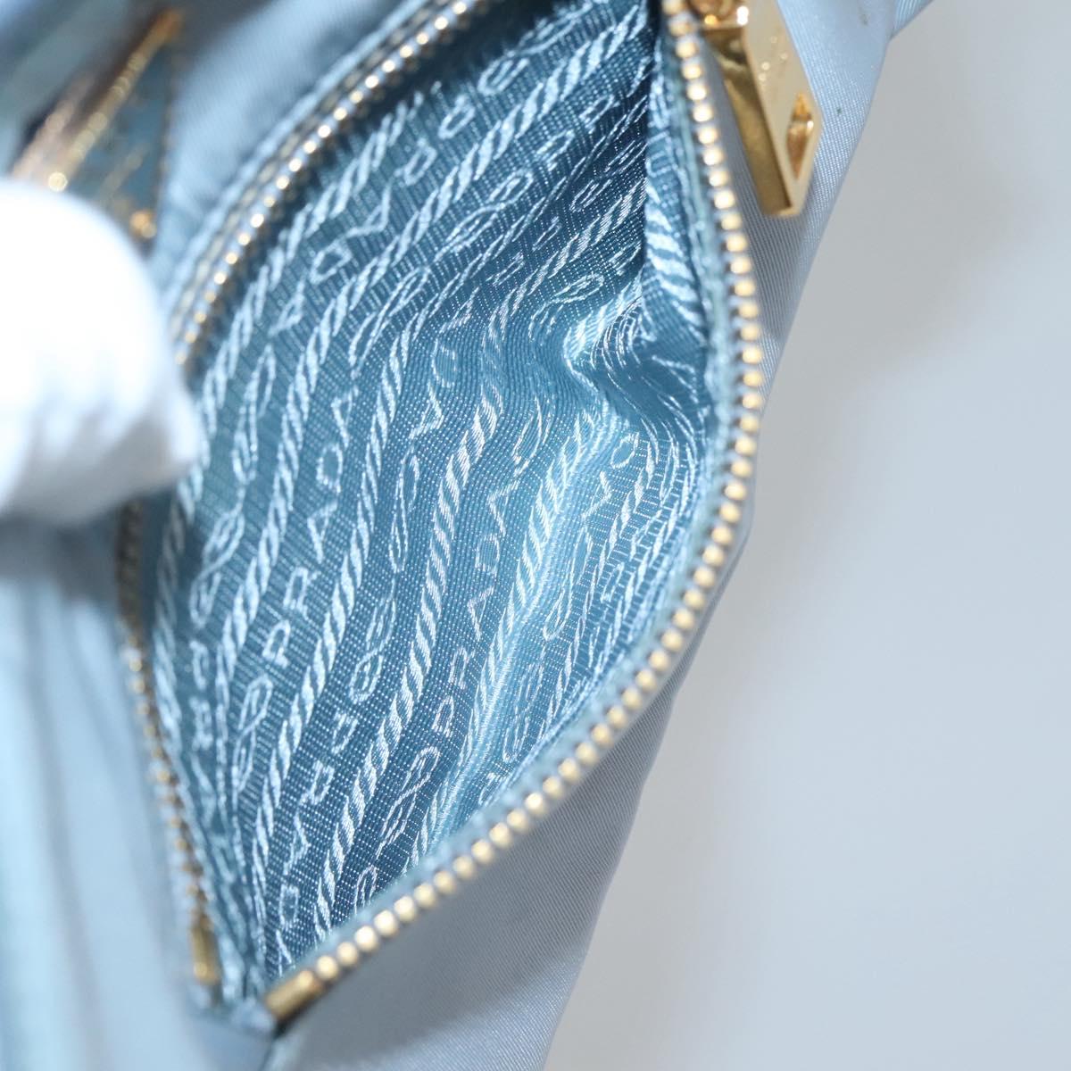 PRADA Shoulder Bag Nylon Light Blue Gold Auth 122692