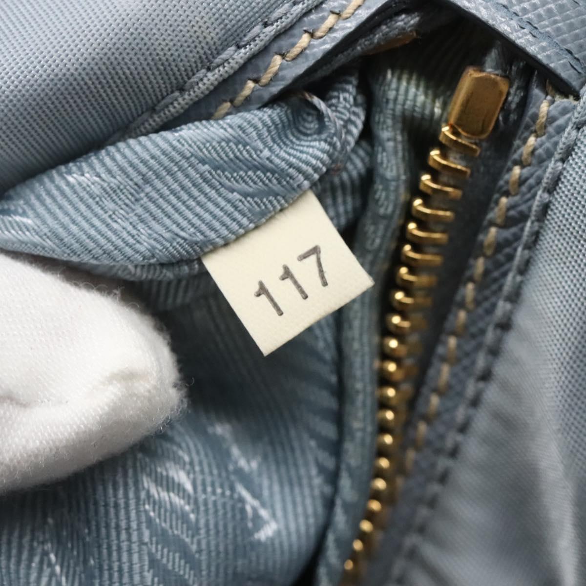 PRADA Shoulder Bag Nylon Light Blue Gold Auth 122692