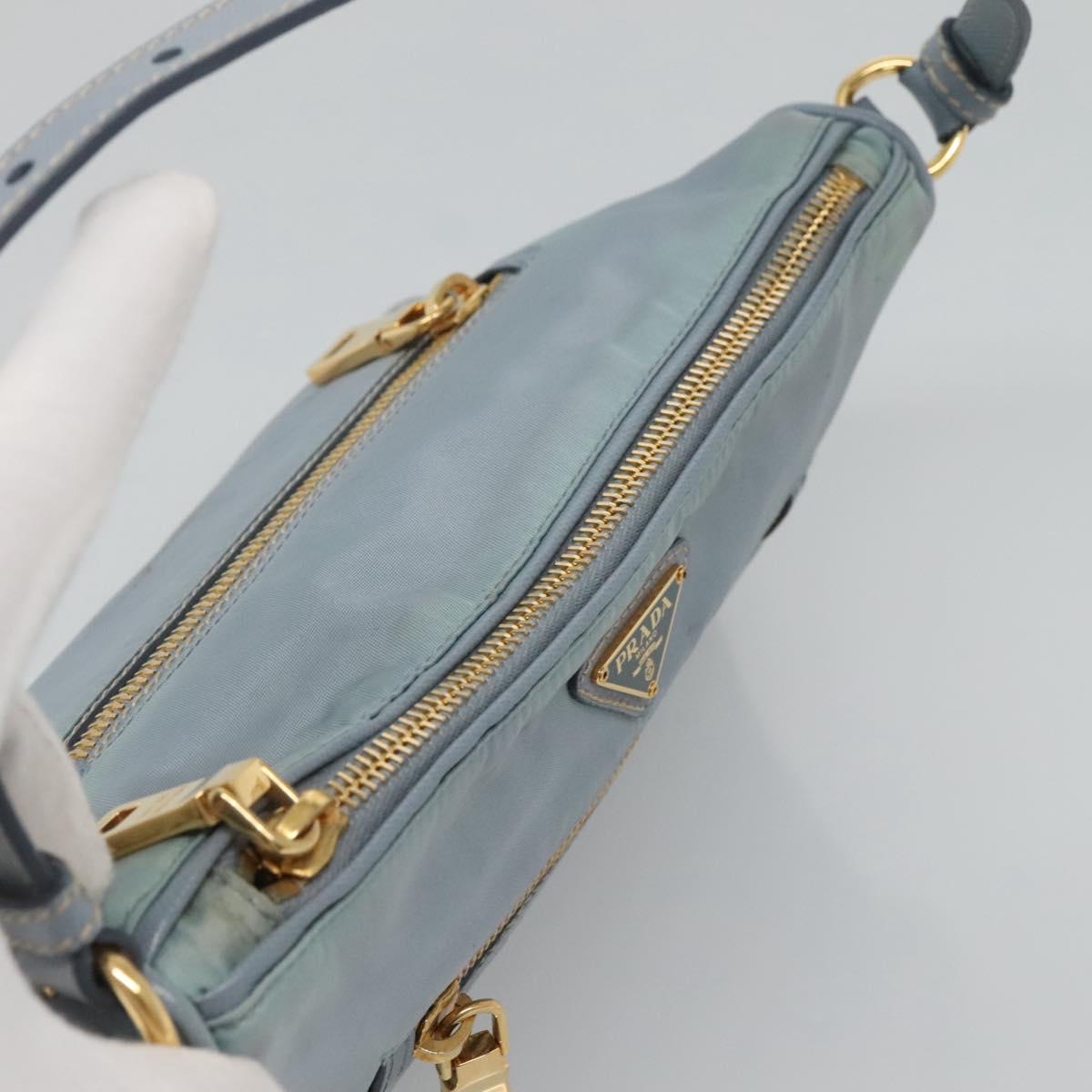 PRADA Shoulder Bag Nylon Light Blue Gold Auth 122692