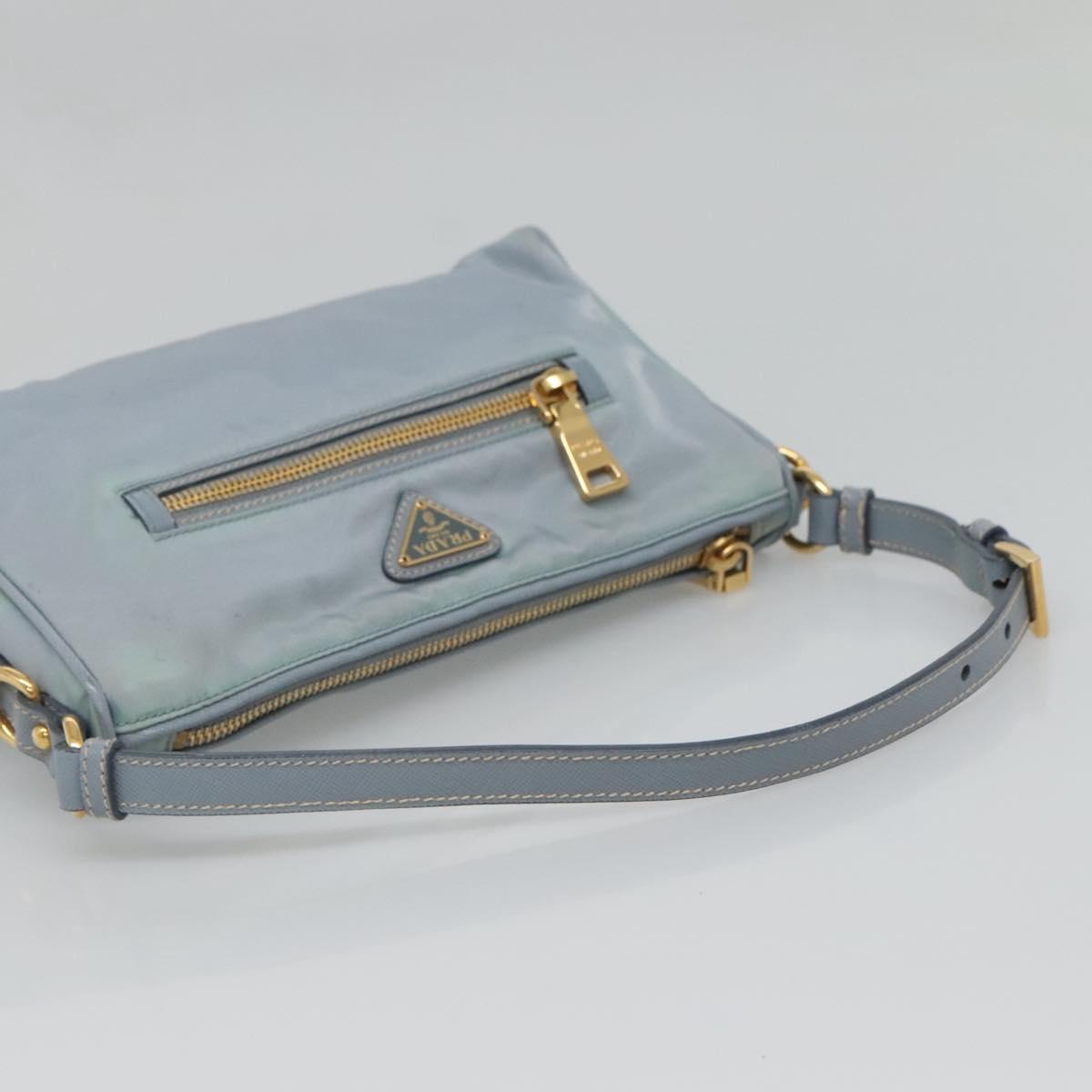 PRADA Shoulder Bag Nylon Light Blue Gold Auth 122692