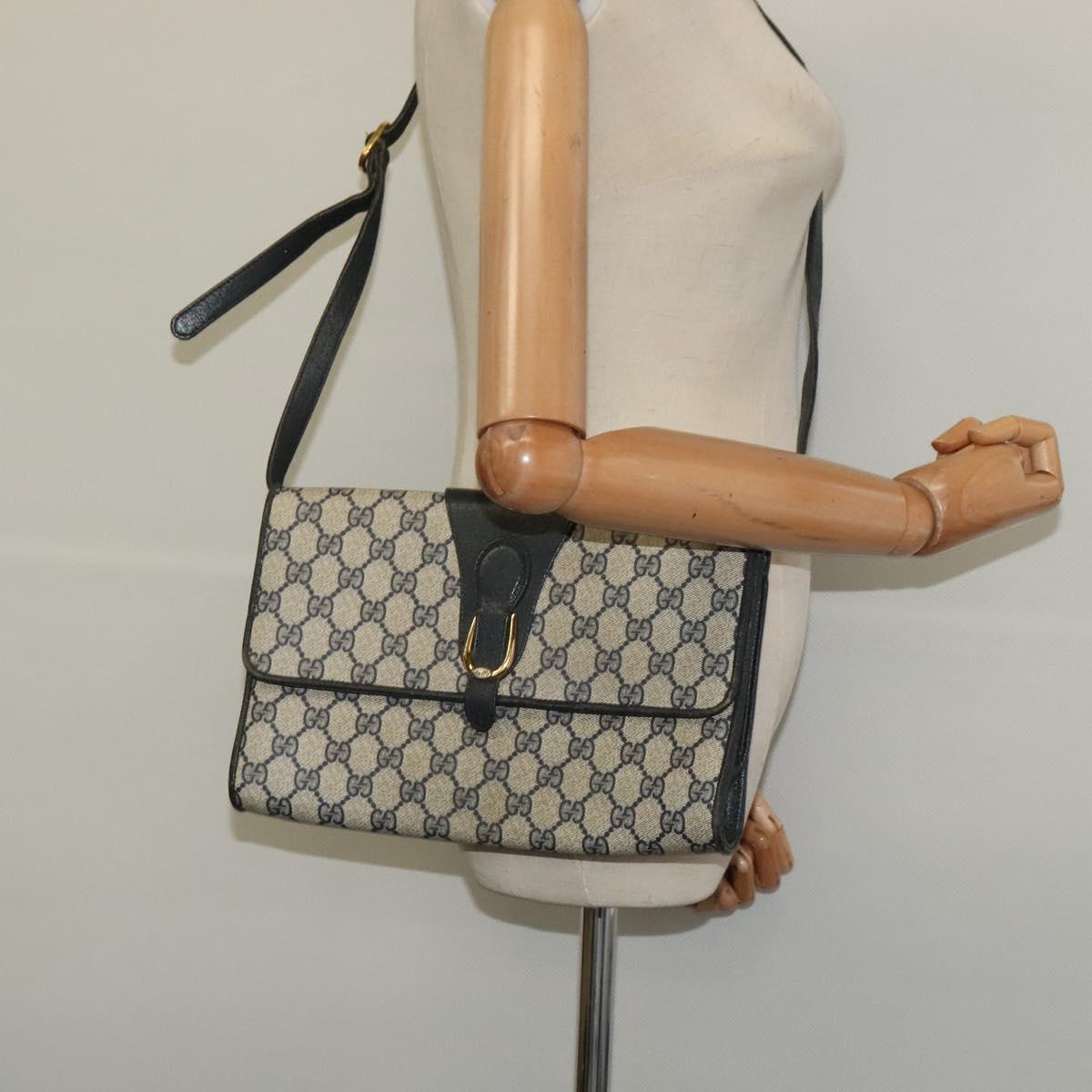 GUCCI GG Supreme Shoulder Bag PVC Navy Gold 904 02 050 Auth 122769
