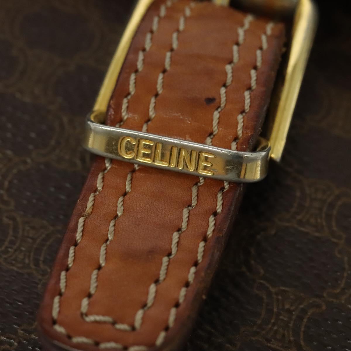 CELINE Macadam Canvas Shoulder Bag PVC Leather Brown Gold Auth 122776