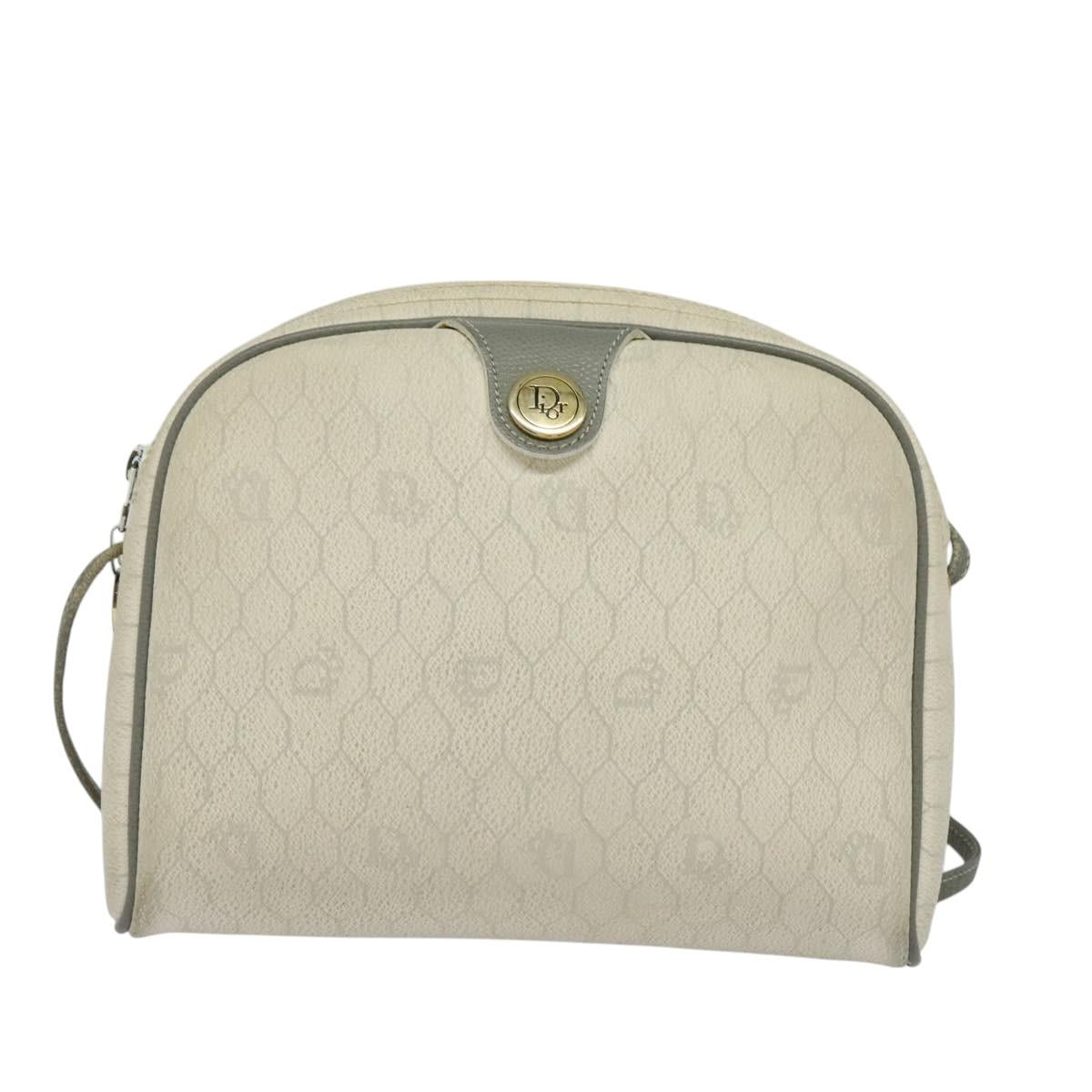 Christian Dior Honeycomb Canvas Shoulder Bag PVC White Gold Auth 122778