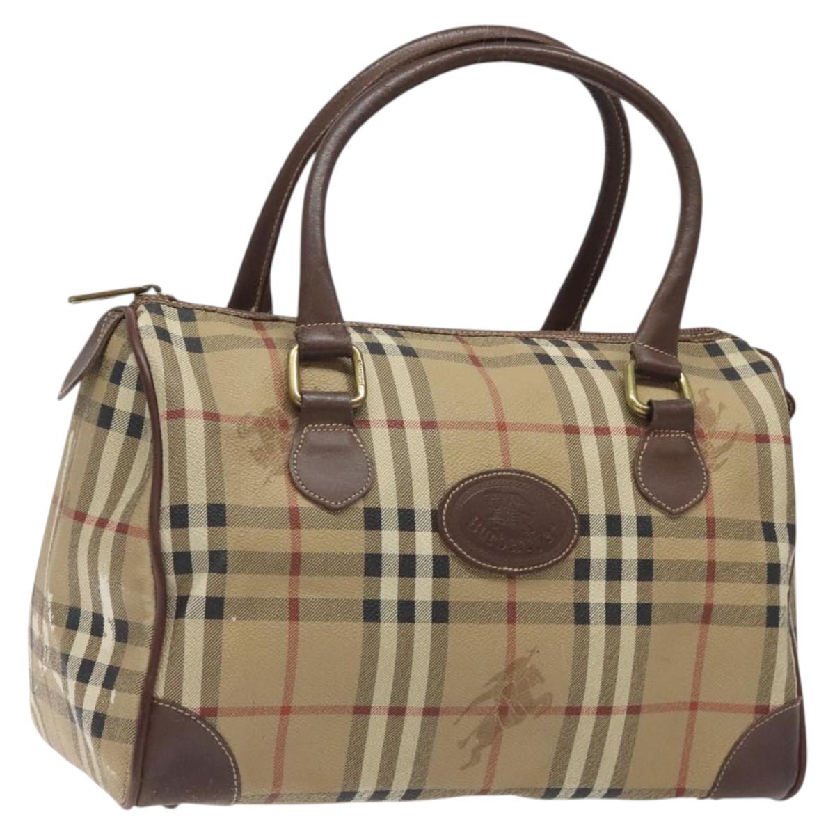 Burberrys Nova Check Hand Bag PVC Beige Auth 122817