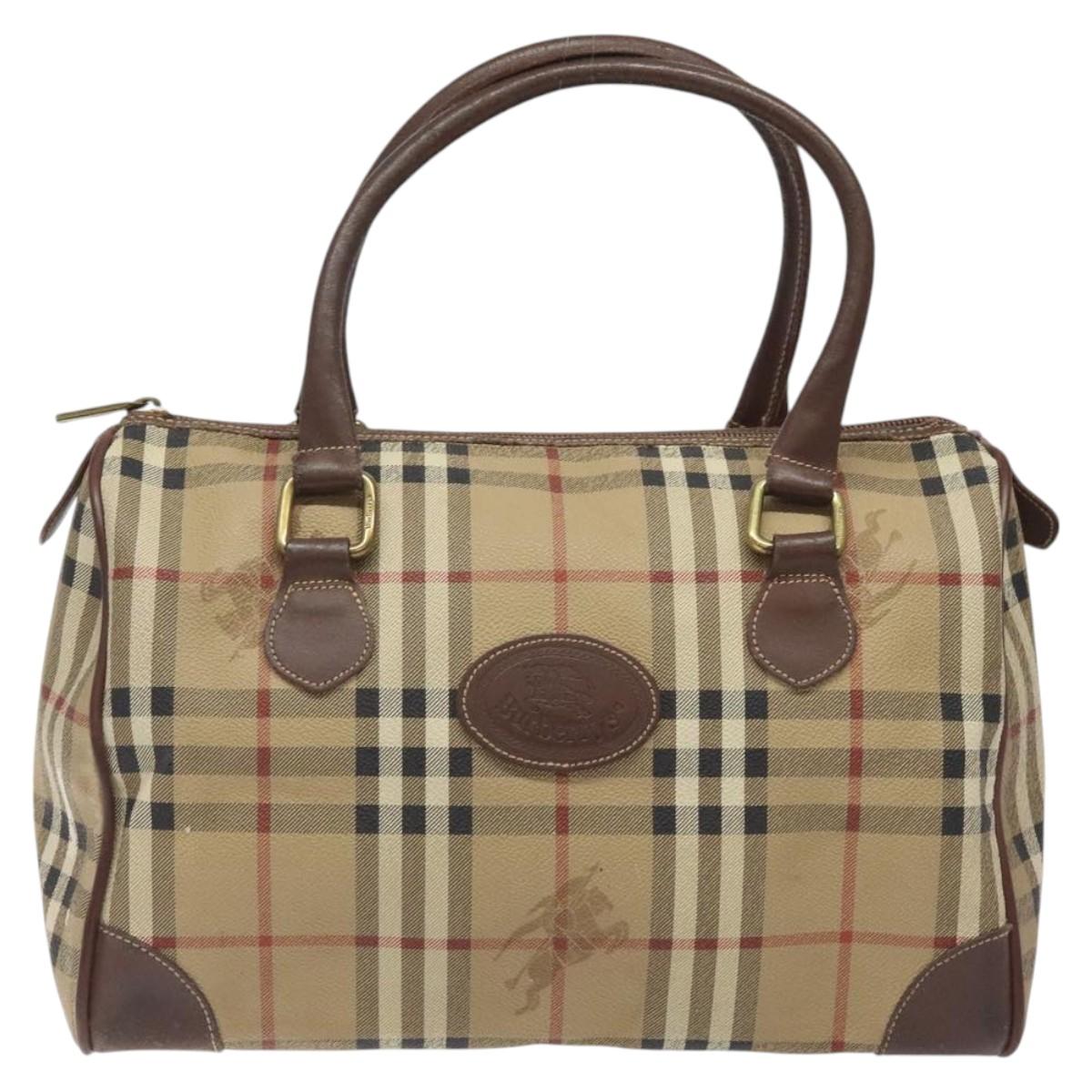 Burberrys Nova Check Hand Bag PVC Beige Auth 122817