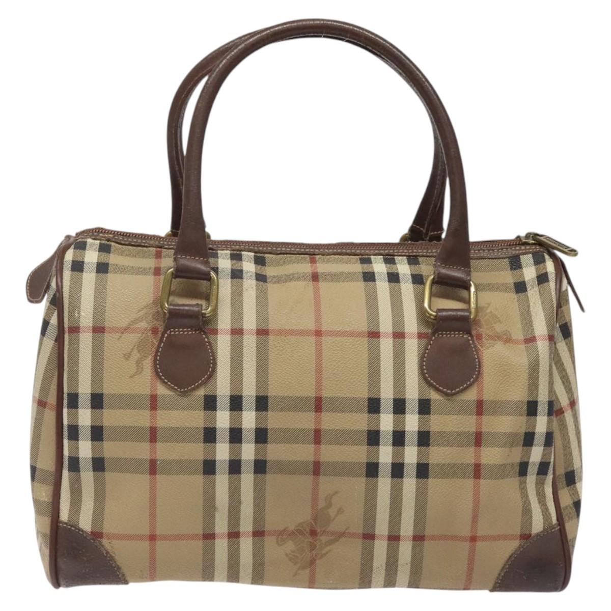 Burberrys Nova Check Hand Bag PVC Beige Auth 122817